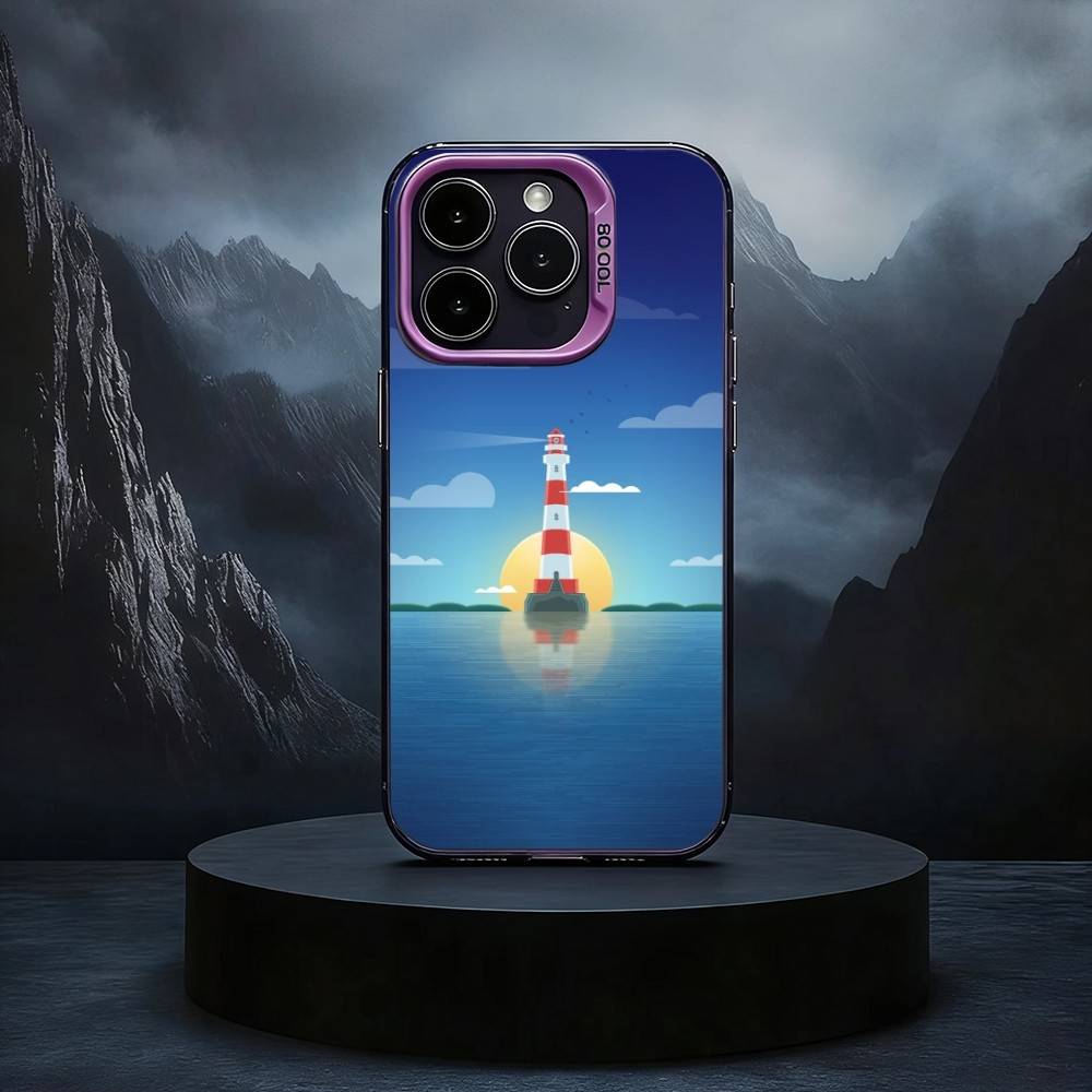 Cartoon Art Lighthouse Black Candy silver phone case Phone Case For iPhone17,16,15,14,13,12,11 Plus,Pro Max