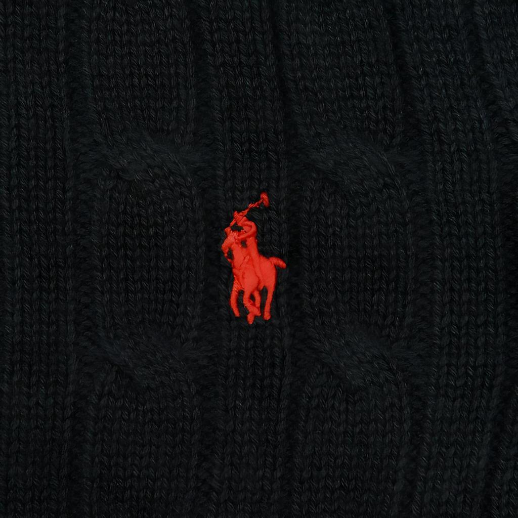 Polo Ralph Lauren Jednobarevný pletený svetr s copánkovým vzorem a kulatým výstřihem Dětský svetr Černý 323702674-061