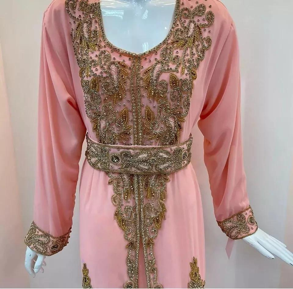 Hand Work Farasha Dress Islamic Dubai Kaftan Gown Abaya Stylish Long Moroccan