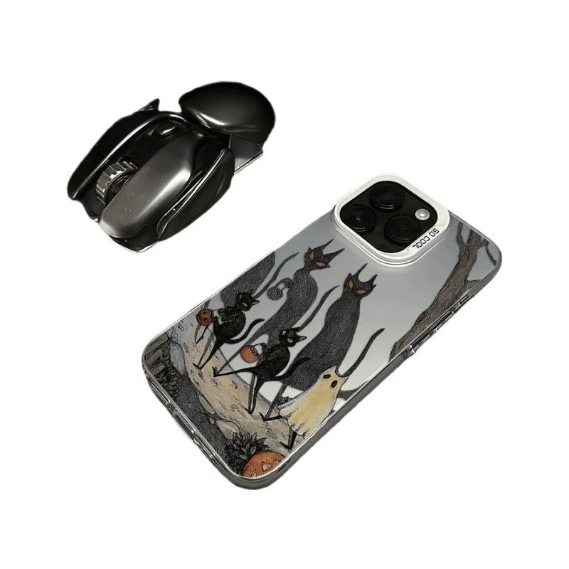 Halloween Black Elf Cat Case for iPhone 16 Plus, iPhone 12 Pro Max, Drop Protection, Cartoon Style, 14-inch, 15-inch