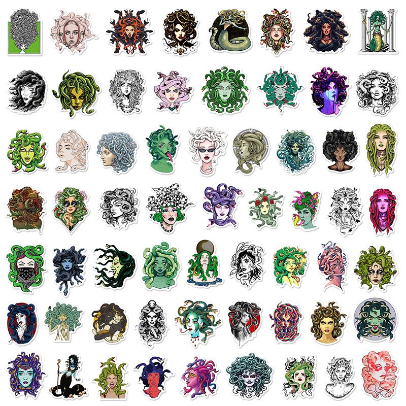 60pcs Snake-haired Banshee Medusa Graffiti Stickers Skateboard Helmet Notebook Guitar Stationery Waterproof PVC Stickers