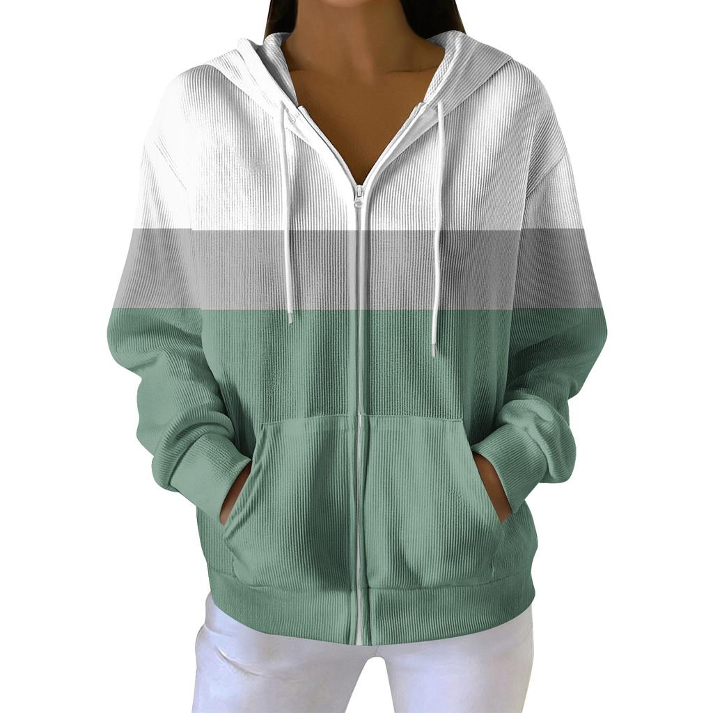 Kvinners avslappet mote langermet strikket hettegenser med glidelås og juleprint