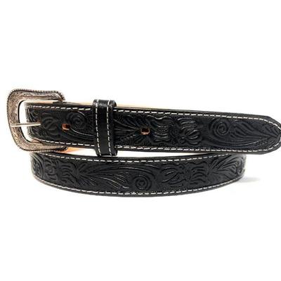 1,5" Široký westernový kožený opasek Kovbojský Rodeo Ležérní kožený opasek Květinový reliéf, Velikost 28" až 40"