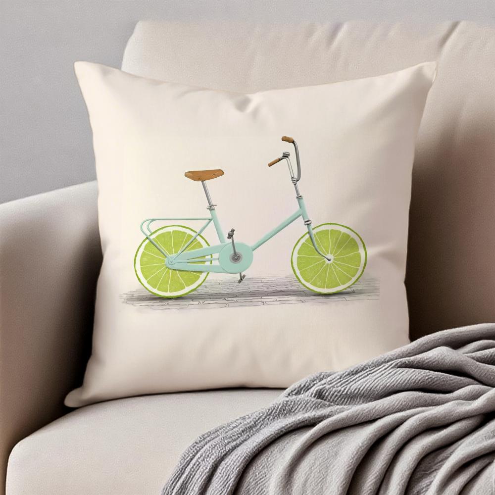 Fresh Fruit Orange Lemon Bicycle Art Cushion Cover Pillowcase Antidustmite Invisible Zipper Short Plush Sofa Cushion