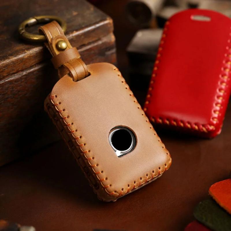 FOR Volvo Key Case Top Grain Leather Handstitched Full Cover Scratch Resistant W/ Key Ring &Lanyard Fits XC60 XC90 S60 S90