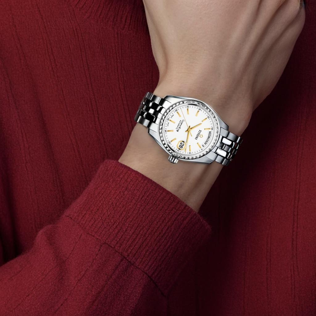 TITONI plum blossom men's series automatic mechanical movement 100 meters 38.5mm white dial stainless steel case stainless steel strap 787 S-310Y