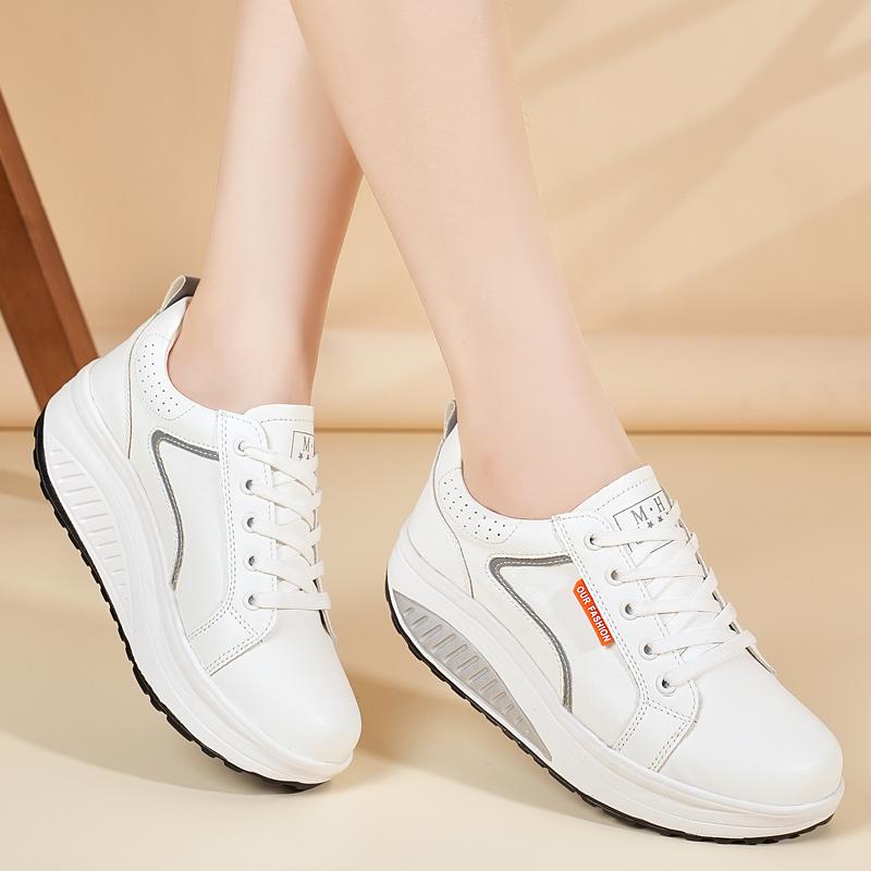 Women's Sneakers Height Increase White Leather Platform Casual Simple Thick Sole Elevator Shake Shoes for Students