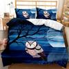 Cartoon Owl Child Duvet Cover Set,Mysterious Forest Retro Boho Design Bedding Set With 2 Pillow Shams, Queen/King/Full/Twin Size