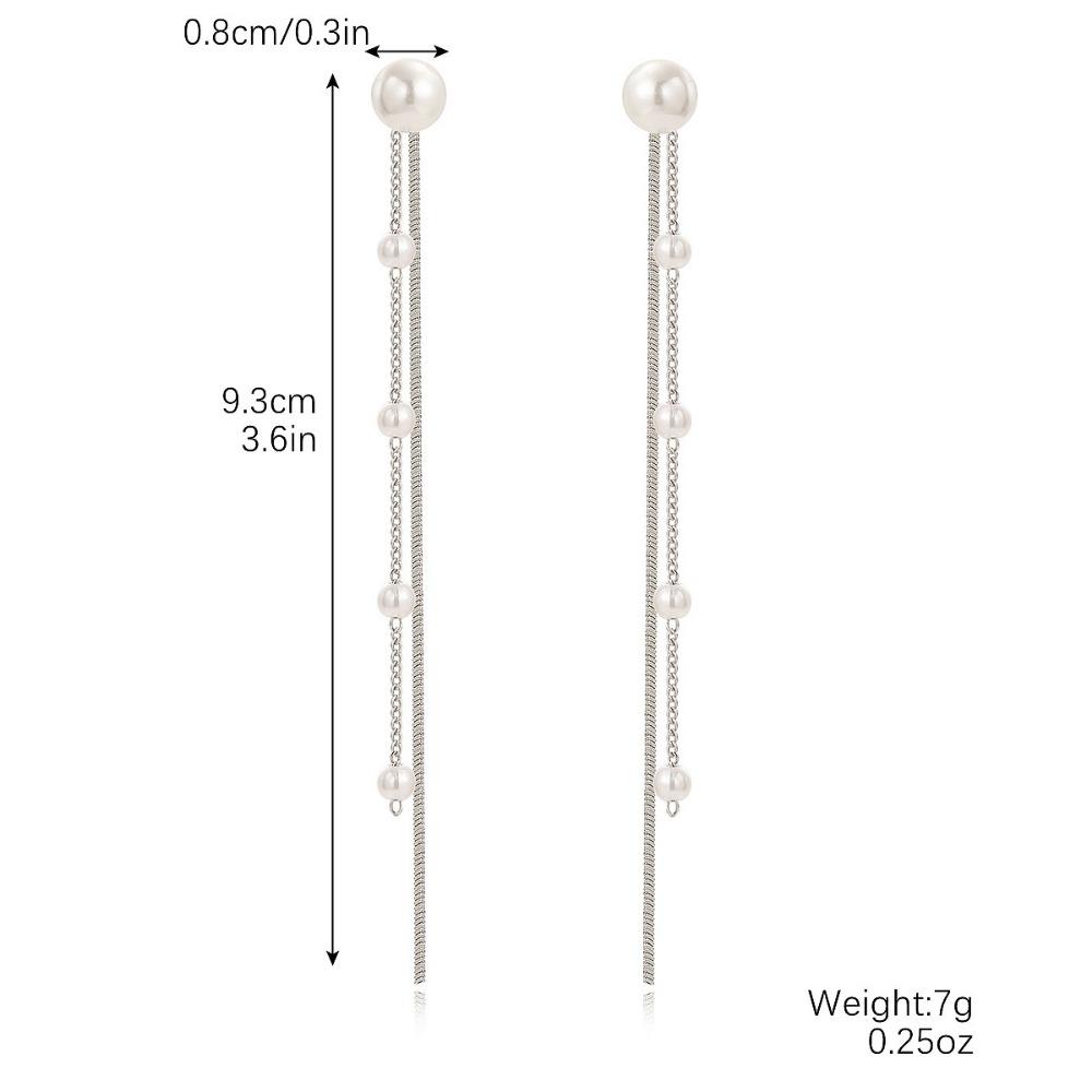 Korean Temperament Long Pendant Pearl Tassel Line Dangle Earrings for Women Wedding Party Daily Wear Jewelry Accessories Gifts
