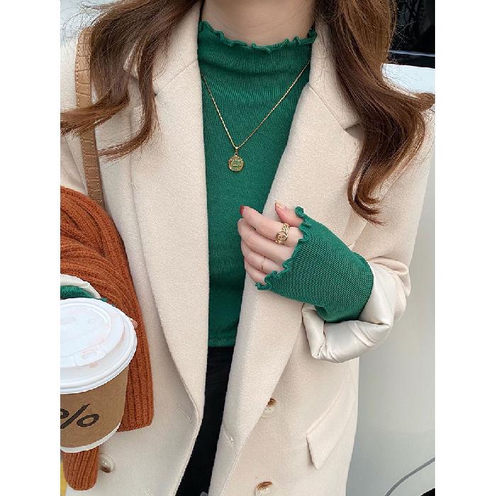 Women's Ruffled Half-High Collar Knitted Top - Stylish Spring/Autumn Base Layer Sweater, 2026 New Style