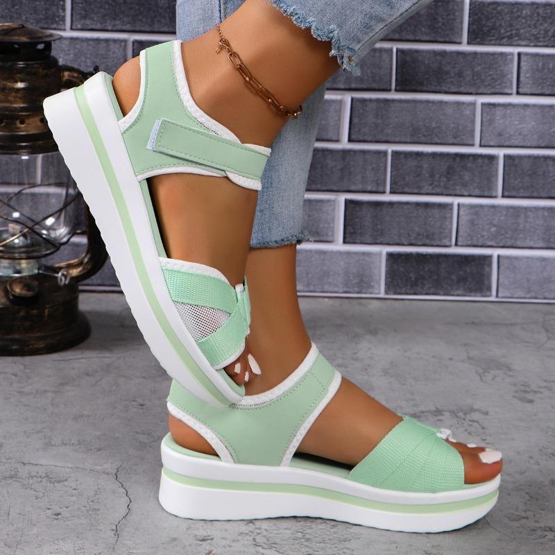 New Large-sized Thick-soled Summer Sandals for Women, Flat-bottomed, with Velcro Fastening, Women's Beach Sandals