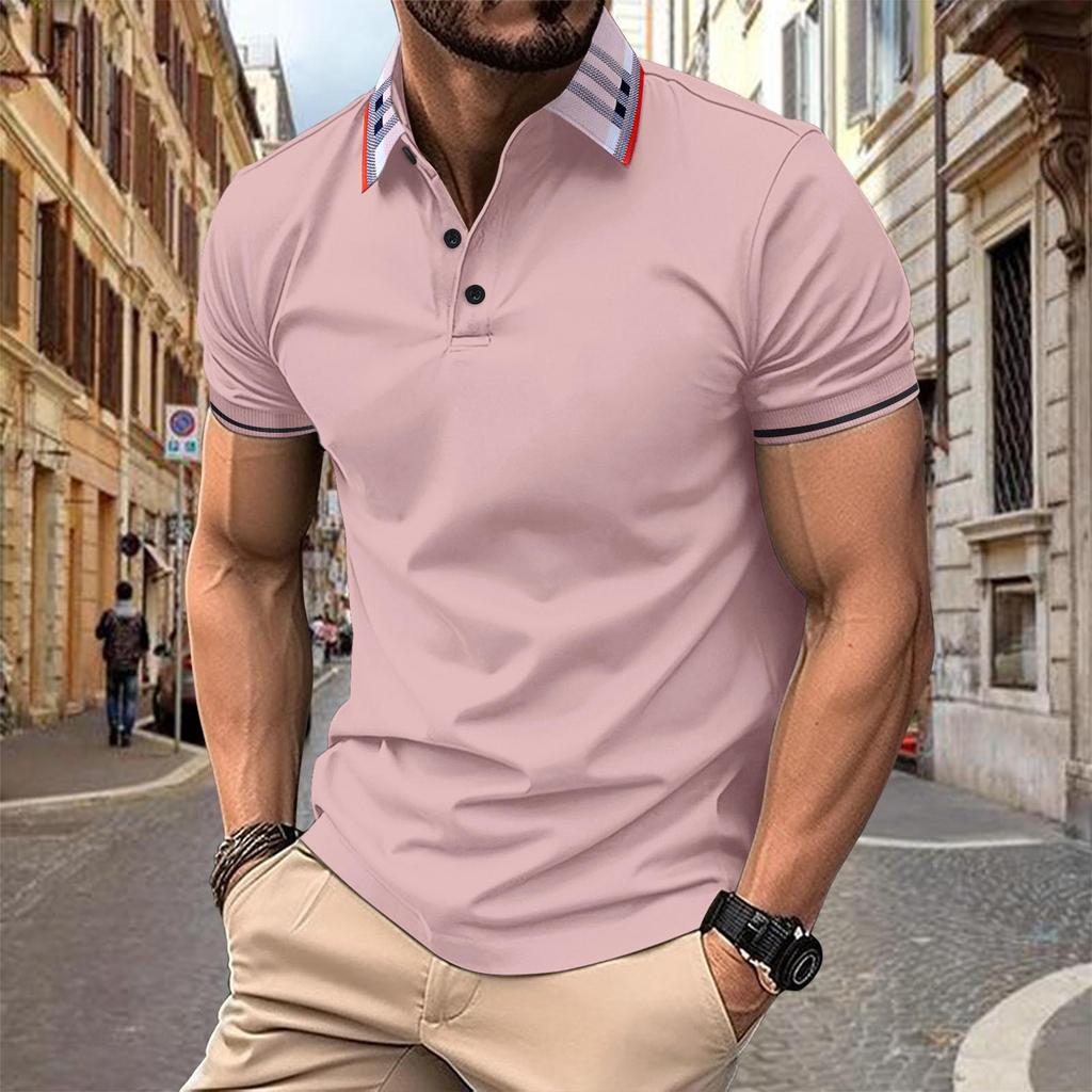 Neues Herren Casual Kurzarm POLO-Shirt Kragen Knöpfe Einfarbige Vielseitiges T-Shirt Mode Kurzarm Tops