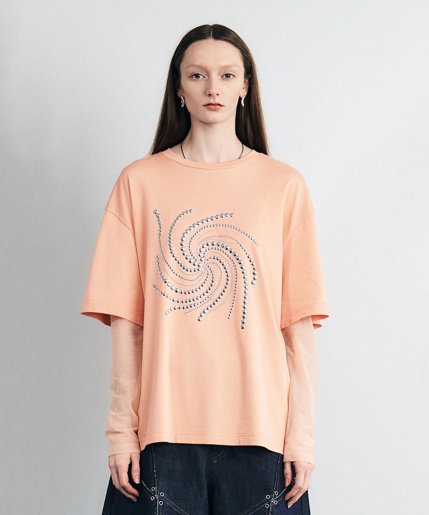 Sillot Studded Mesh Layered Long Sleeve Top (Pale Coral) Pale Coral/1 Size