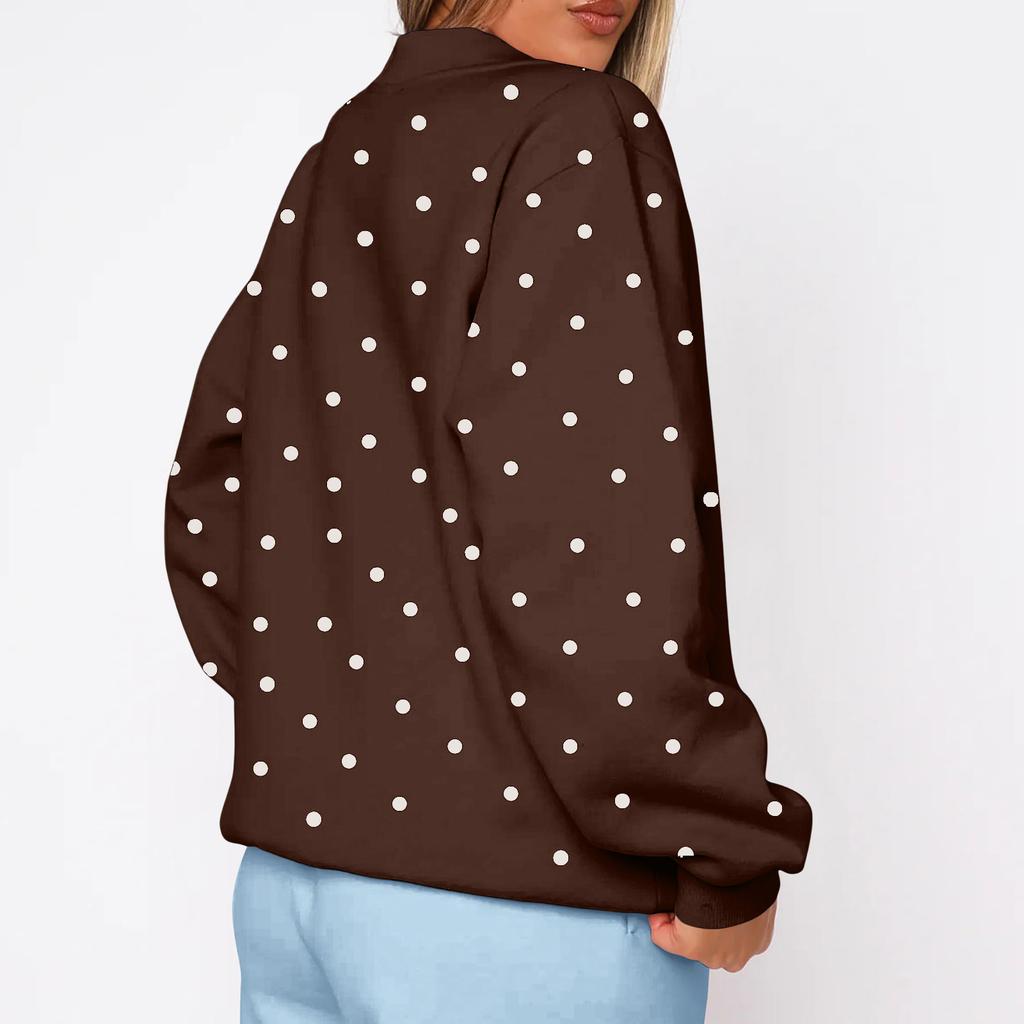 Women's Polka Dot Lightweight Neck Casual Sweatshirt