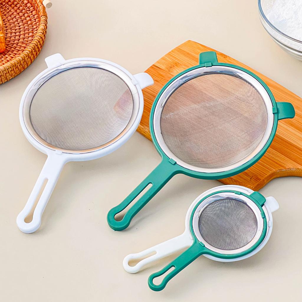 304 Stainless Steel Fine Mesh Flour Sieve Reusable Colander Residue Filter Spoon Detachable Strainer Skimmer Spoon Kitchen Tools