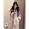 2026 Early Spring Korean Chic Style Complete Set of Gentle and Lazy Style Mid-Length Pink Cardigan Long-Sleeved Dress Set