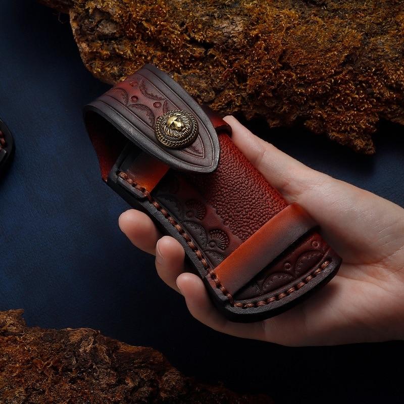Nejlepší pánská móda Outdoor vyřezávaná kůže Kryt Vrstva hlavy Hovězí kůže Kryt Nože Kožené pouzdro Úložný prostor Kapesní nůž Kožené pouzdro Outdoor
