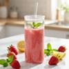 MUG GLASS BOTTLE WITH STRAW 600ml TRANSPARENT GLASS LID