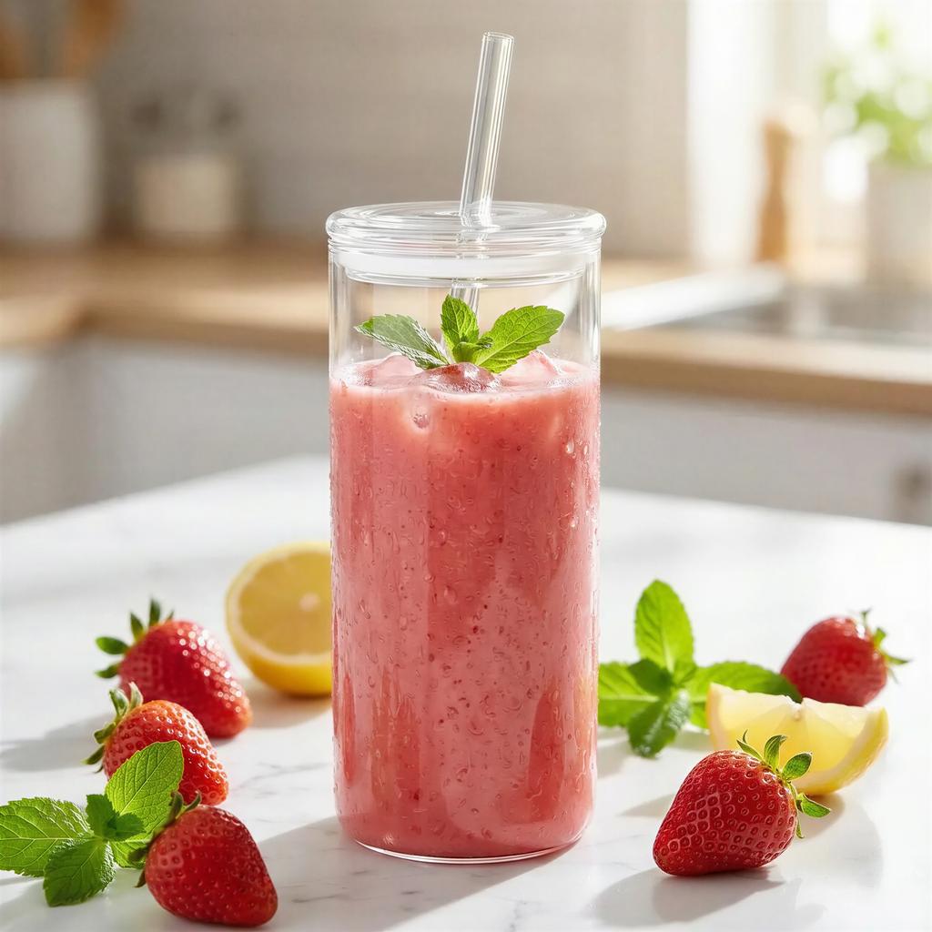 MUG GLASS BOTTLE WITH STRAW 600ml TRANSPARENT GLASS LID