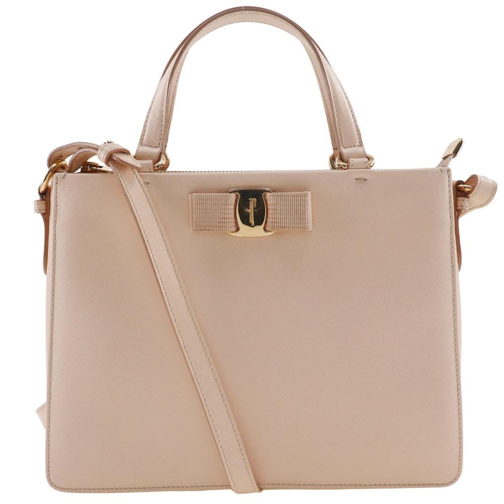 

Salvatore Ferragamo Vara ribbon Handbag AB-21E298 2WAYShoulder pink beige leather Women Used