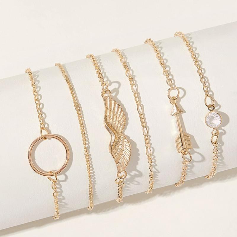 6Pcs Vintage Stone Moon Bracelet Set For Women Bohemian Gold Silver Tassel Metal Bracelets Jewelry Gift