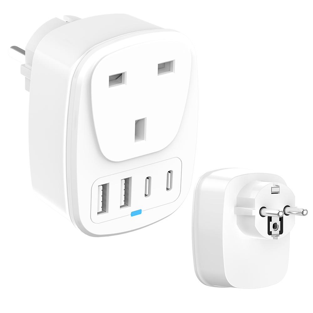 Universal Travel Adapter With 2 USB Ports 2 Type-C Charging All-in-one Travel Adapter EU/UK/US/AU Plug for Travel Power Adaptor