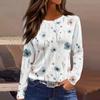 Women's Fashion Casual Slit Hem Round Neck Long Sleeve Loose  Printed T-Shirt Ladies Top