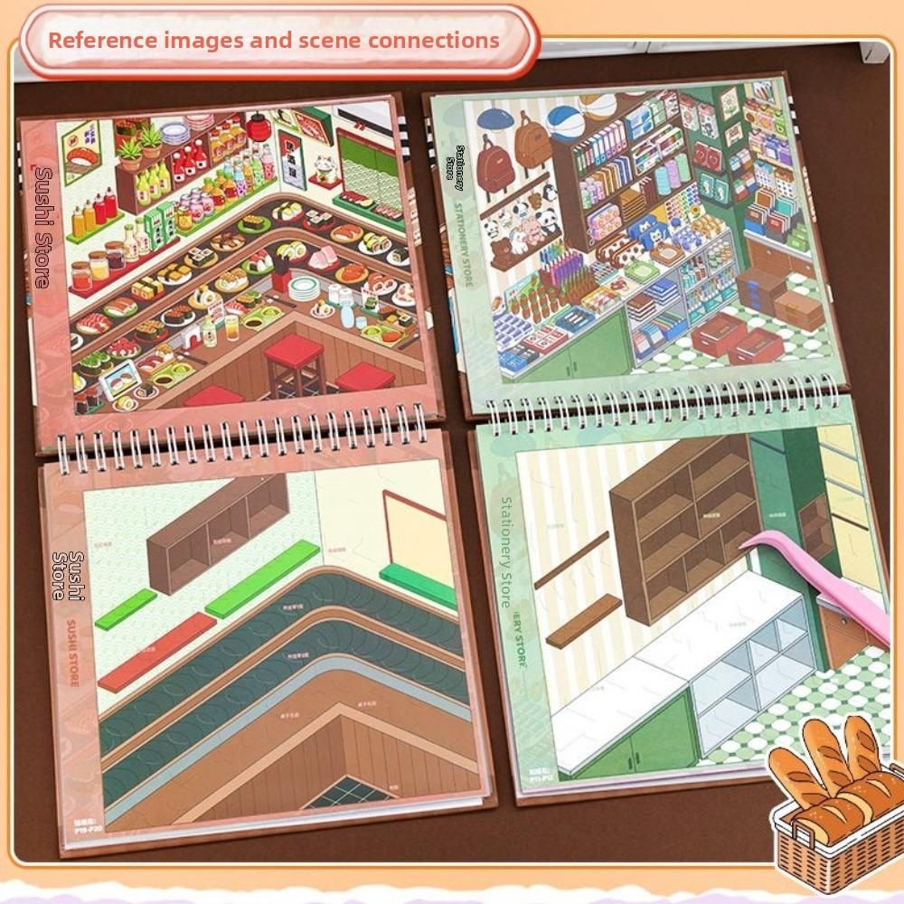 Shop Scene Sticker Book 10 Scenes 33 Sheets Miniature Scene Sticker Scenery Stickers  Children Toy