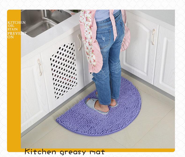 Non-Slip Chenille Half-Round Floor Mat - Water Absorbing, Machine Washable Rug for Hallway, Bathroom, and Bedroom