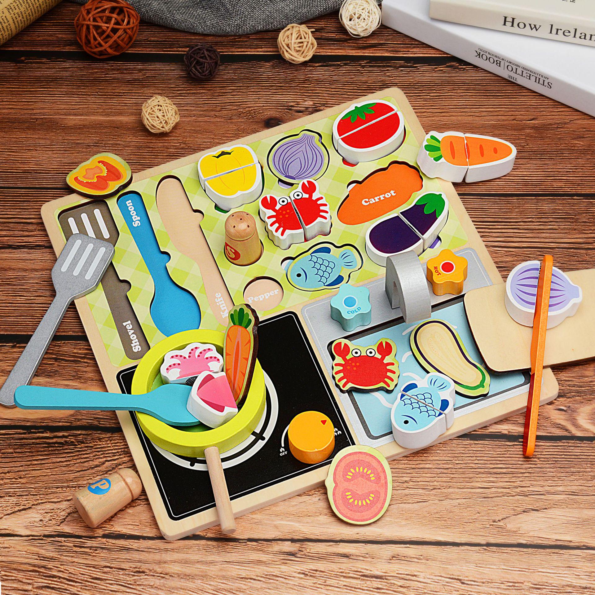 

Children s Wooden Fruit Cutting Puzzle & BBQ Playset
