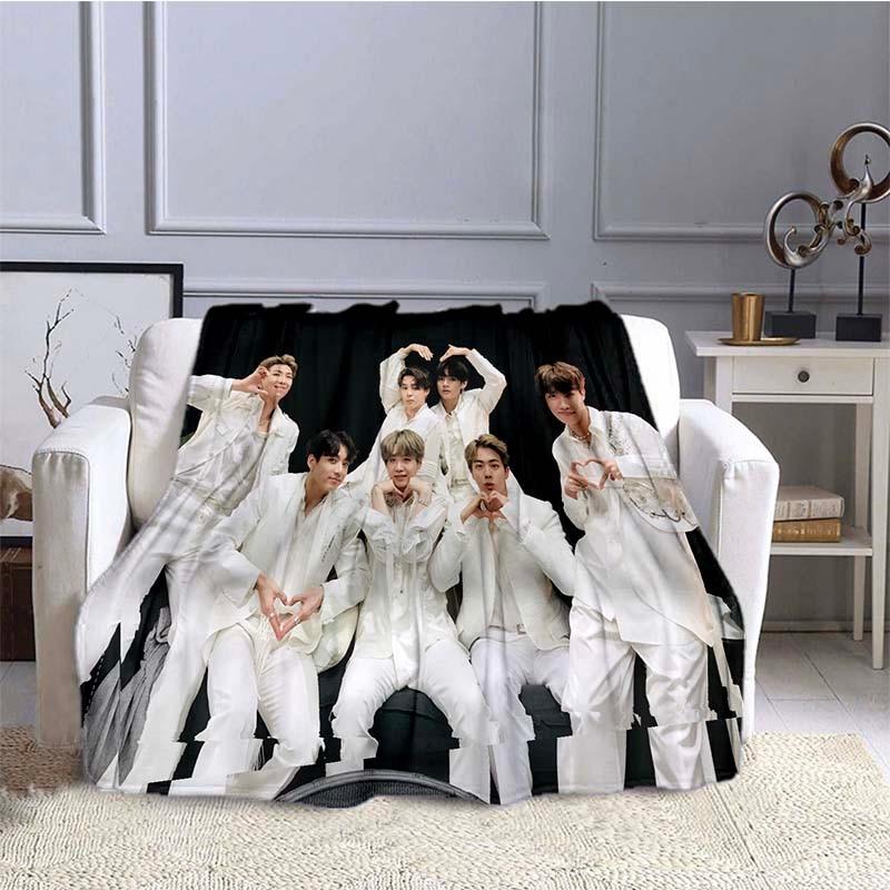 BTS Kpop Deken Plaid Kpop Cadeau Flanellen Deken voor Tienermeisjes Volwassenen Warm Pluche Plaid voor Bed Bank Sofa