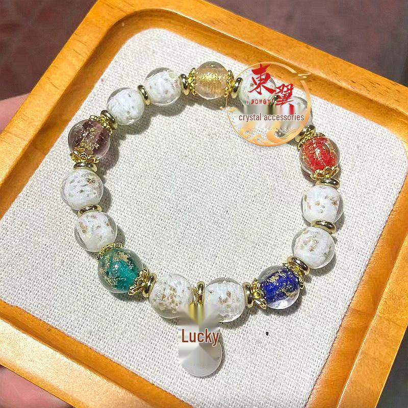 White Luminous Gold Sand Peace Buckle Bracelet with Ash Porcelain & Gold Foil