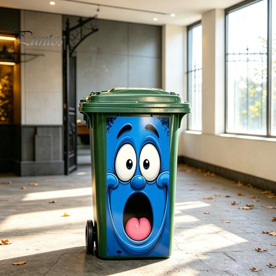 Cartoon Style Trash Can Accessories Funny Sticker, Cute Big Eye Expression Decorative Stickers for Community Corridors Adhesive Label, Waterproof PVC