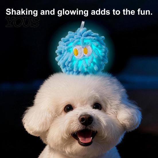 Durable Dog Chew Toy Squeaky Mop Ball Toy, Plush for Teeth Cleaning, Fluffy Self-Play Boredom Relief Interactive Pet Small Medium Dogs Puppy