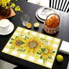 Kariertes Hintergrund-Sonnenblumen-Gänseblümchen-Honigbienen-Bedrucktes Baumwoll-Tischset Hitzebeständige Landhausküchenmatte