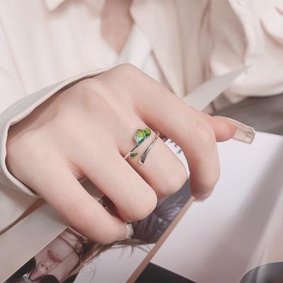 Fashion Adjustable Enamel Leaf Ring Oil Drop Vintage Leaf Opening Ring Irregular Temperament Women's Ring Party