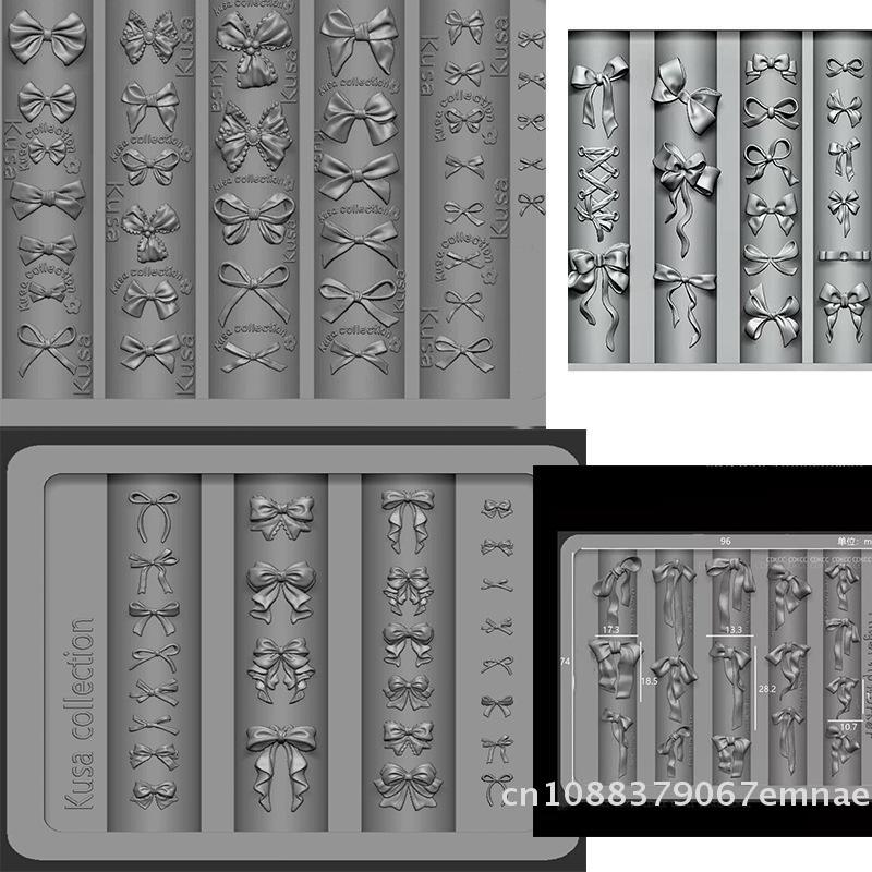 Exquisite Silicone Nail Art Mold Bowknot Tie UV Gel Polish Carving DIY Ribbon Design Stencils for Nail Charm Decor