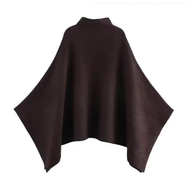 Autumn-Winter Women's Asymmetrical Stand Collar Knit Cape Coat