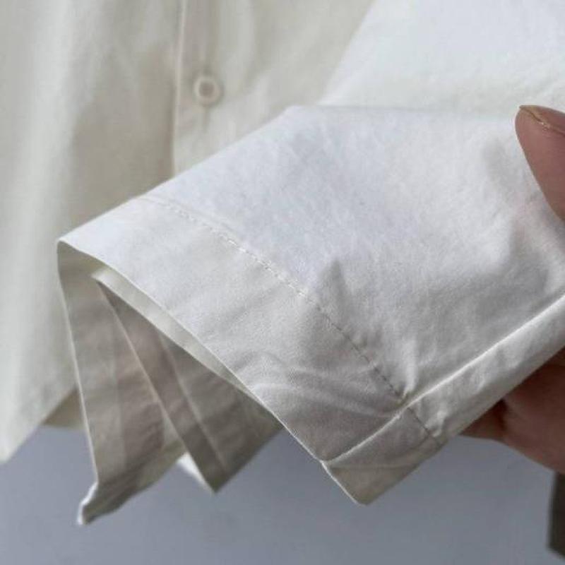 Cotton Shirts Women Vintage Short Sleeve Polo Neck Casual Summer Single Breasted Korean Style One Piece Blouse Women