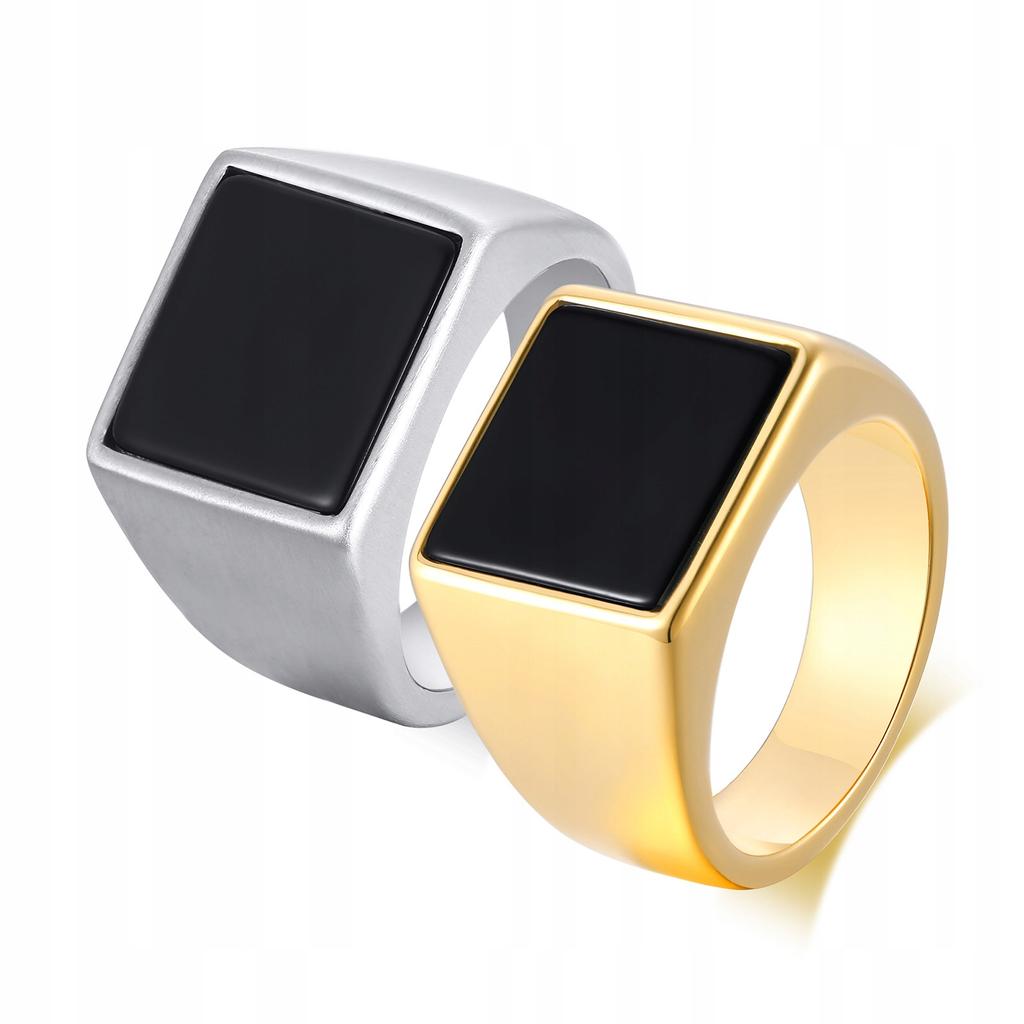 Unisex Golden Signet Ring 316L Gold Plated Steel Eu25 Us11