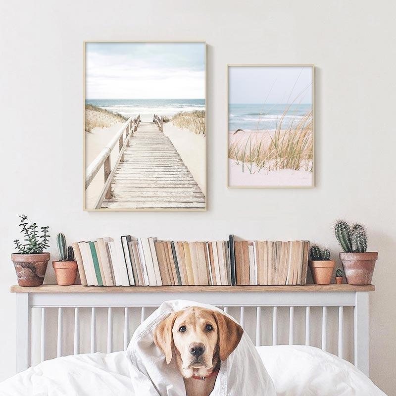 Tropical Beach Ocean Poster Palm Tree Banana Leaves Wall Art Canvas Painting Bridge Summer Seascape Picture For Home Decor