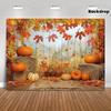 Autumn Pumpkin Photography Background: A Festive Display Featuring Thanksgiving and Autumn leaves.PMJ