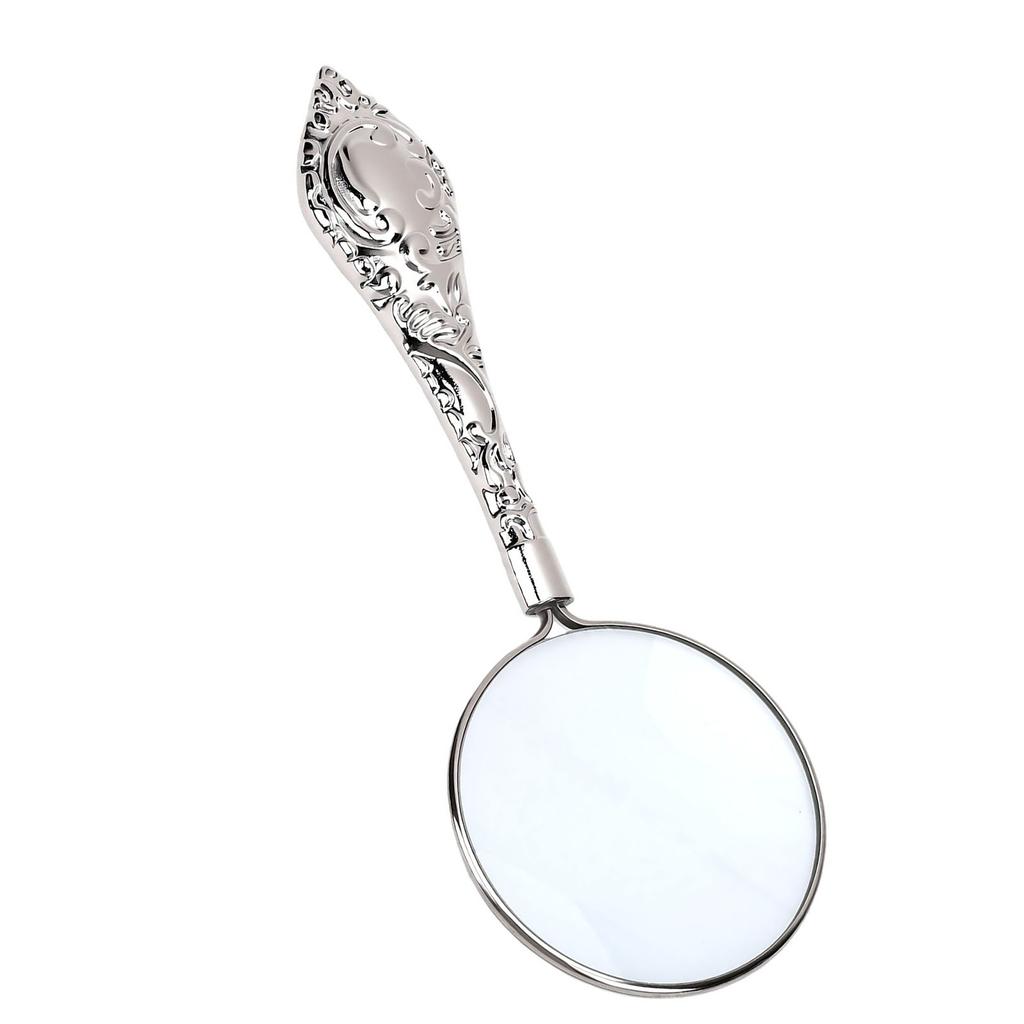 5X Handheld Magnifying Glass 45mm Glass Lens Metal Frame Vintage Handheld Magnifier for Reading Inspection Silver