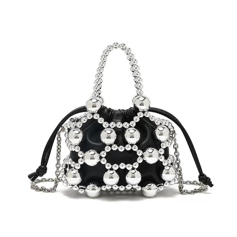 New Niche Design Exquisite Hollow Metal Beaded Woven Bag High-End Portable Oblique Span Bag