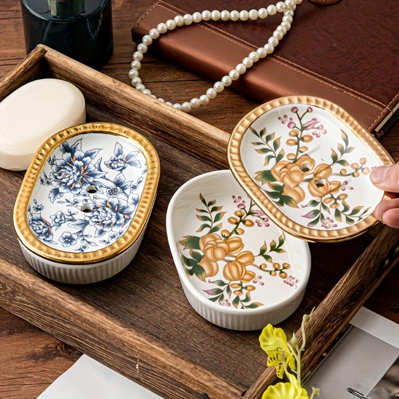 American Style Ceramic Soap Box Double Layer Drainage Bathroom Soap Holder Unique Design