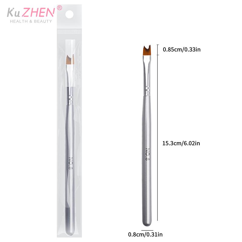 1PCFrench Oblique Tip Nail Brush Half Moon Shape UV Gel Nail Acrylic Painting Drawing Liner Pen Silver Black Handle Manicure DIY