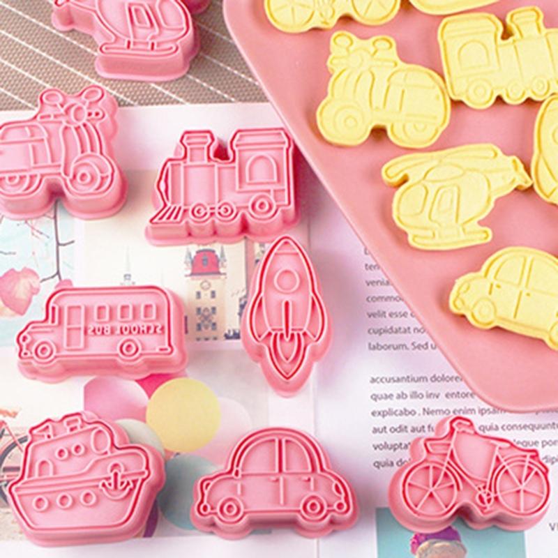 8Pcs Cartoon Transports Vehicle Pattern Cookie Cutters Pressable Biscuits Mold