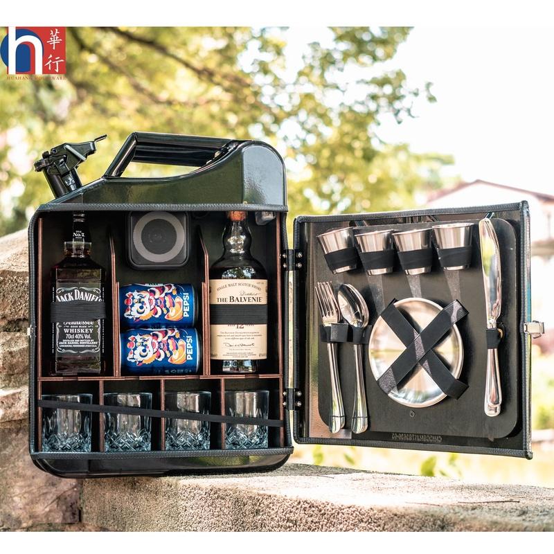 Mini Bar with Wooden Rack for Home Canister Bar Father's Day Gift Custom 20L Black Matte Fuel Metal Jerry Can