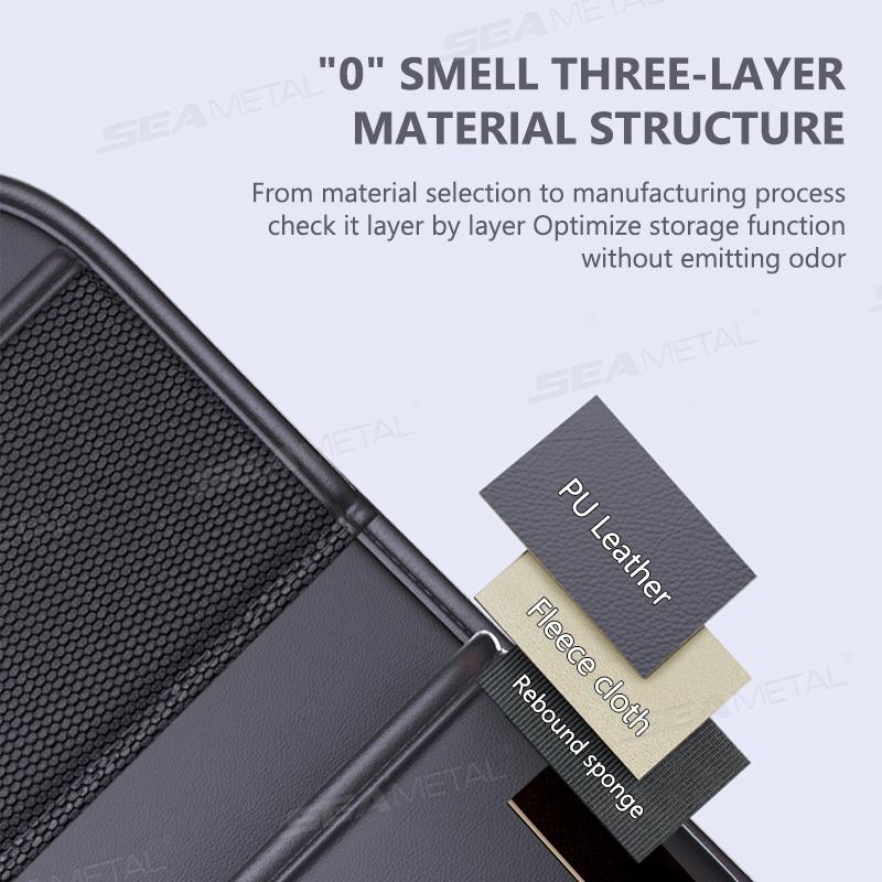 Seametal Multi-Pocket Car Organizer With Foldable Tray All In One Car Seat Back Storage Bag Tissue Holder Anti-Kick Pad For Kids