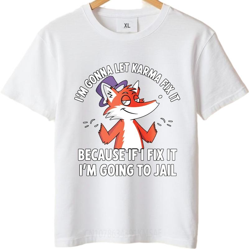 Workout For her O Neck t shirt Fashion Fox Wearing Hat With Text Above And Below Anime Unisex Tshirt summer teeshirt male tops